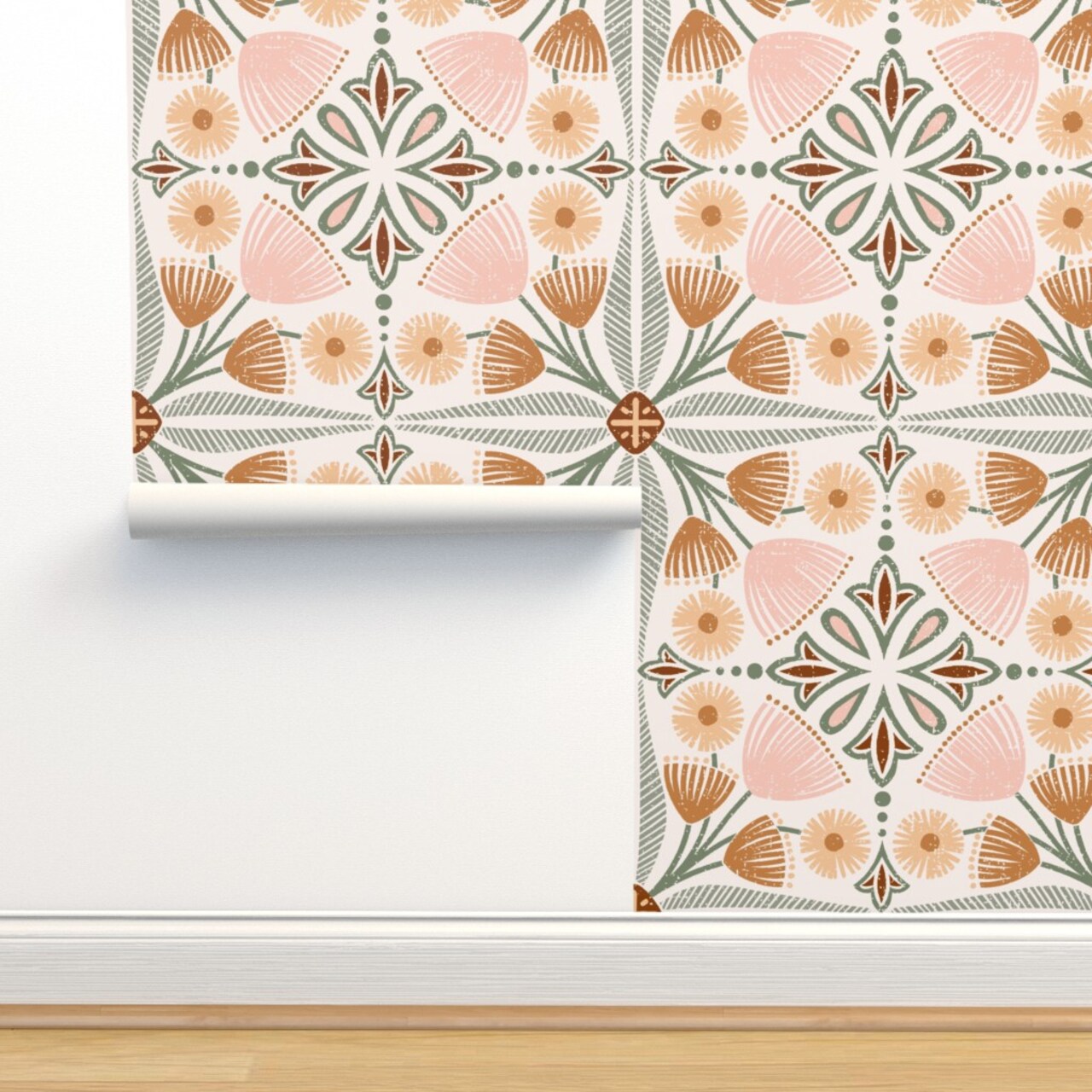 Tiles Pinks Tuscan Blush Italian Villa Floral Quatrefoil Large Scale Custom Removable Wallpaper by Spoonflower Peel & Stick Wallpaper 2FT Wide